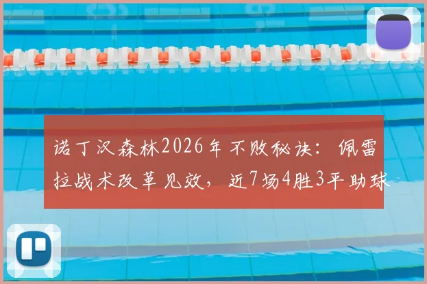 诺丁汉森林2026年不败秘诀:佩雷拉战术改革见效,近7场4胜3平助球队迎英超主场首胜